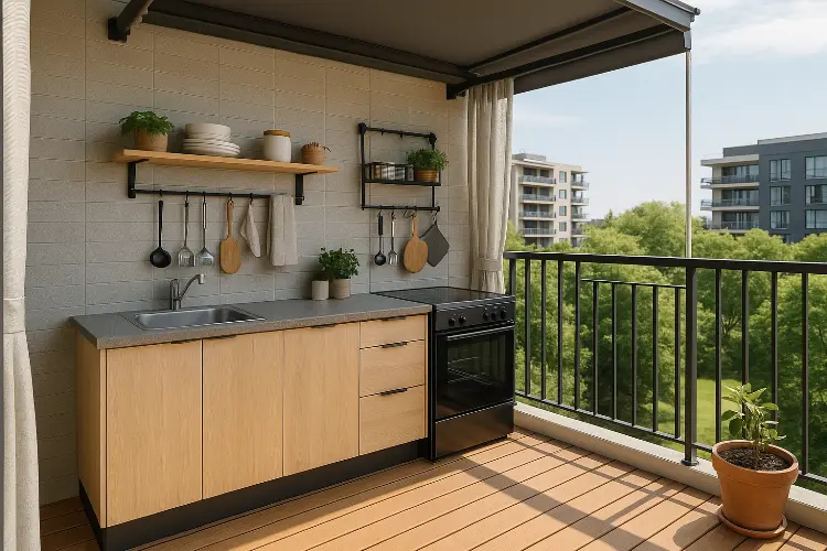 Dapur Mungil Terbuka di Balkon Apartemen