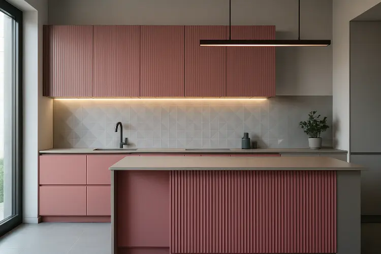 Dapur Pink Ribbed dengan Abu-abu Netral