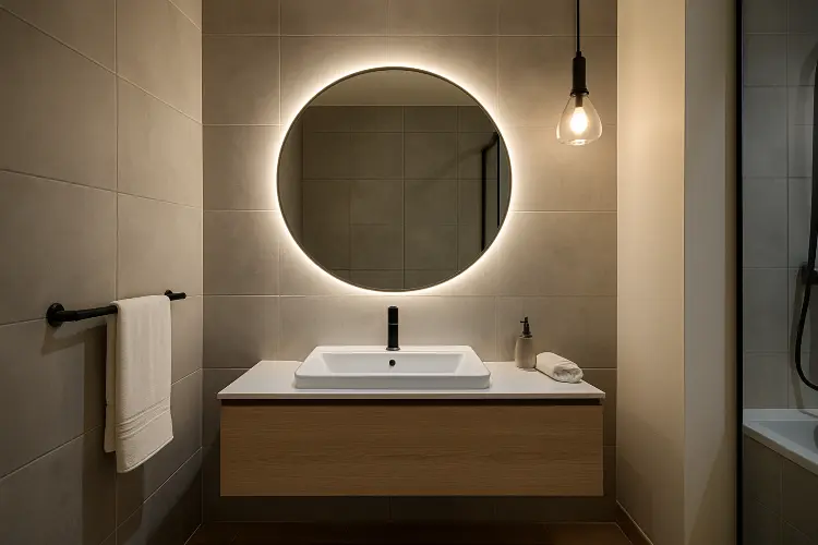 Penempatan Lampu Kamar Mandi - LED Strip di Cermin Wastafel