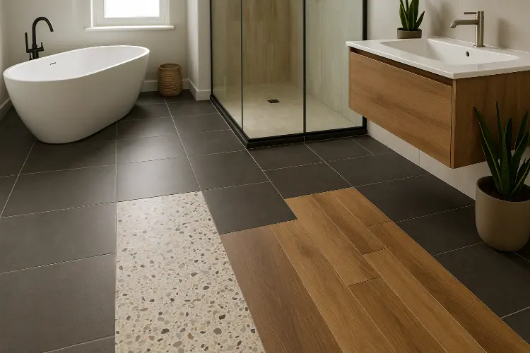 Lantai Kamar Mandi Modern - Kombinasi Material