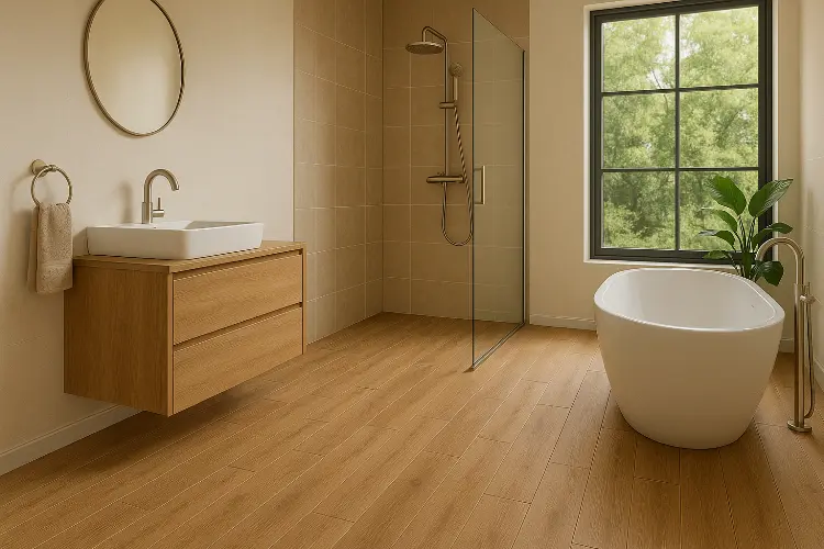 Lantai Kamar Mandi Motif Kayu - Hangat dan Natural