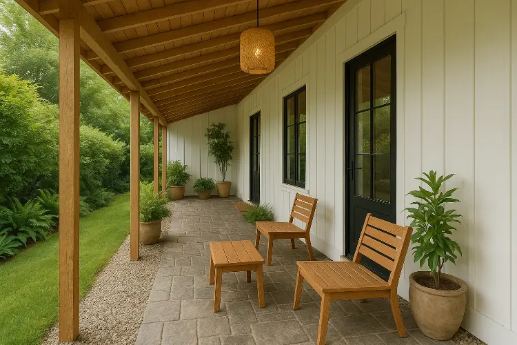 Model Teras Rumah Panjang ke Samping - Natural dan Estetik
